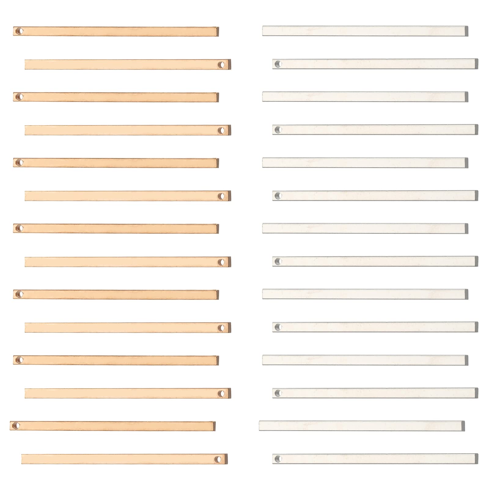 SUNNYCLUE 1 Box 60Pcs 2 Colors Vertical Stamping Blank Bar Charms Stainless Steel Metal Bar Charms Rectangle Tags for Jewelry Making Necklace Earrings