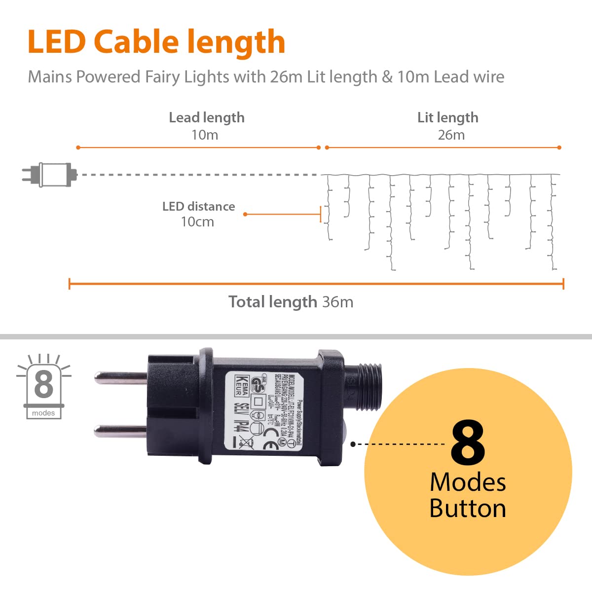 ANSIO® Lichterkette Außen Eisregen 26m 760 LED Eiszapfen Lichterkette Außen Lichtketten Strom Für Weihnachten, Balkon, Weihnachtsdekoration | Warmweiß Weihnachtsbeleuchtung | Klar Kabel