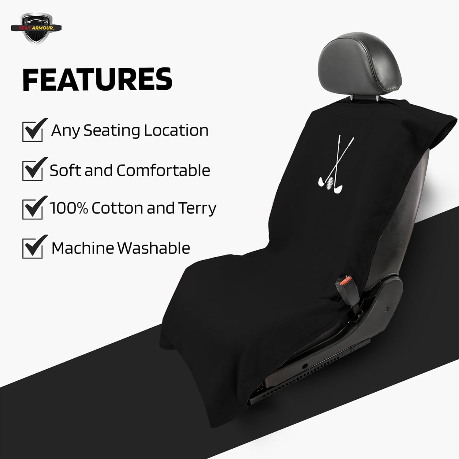 Clubs & Ball Logo Seat Towel/Cover – Soft, Absorbent & Machine Washable – Black