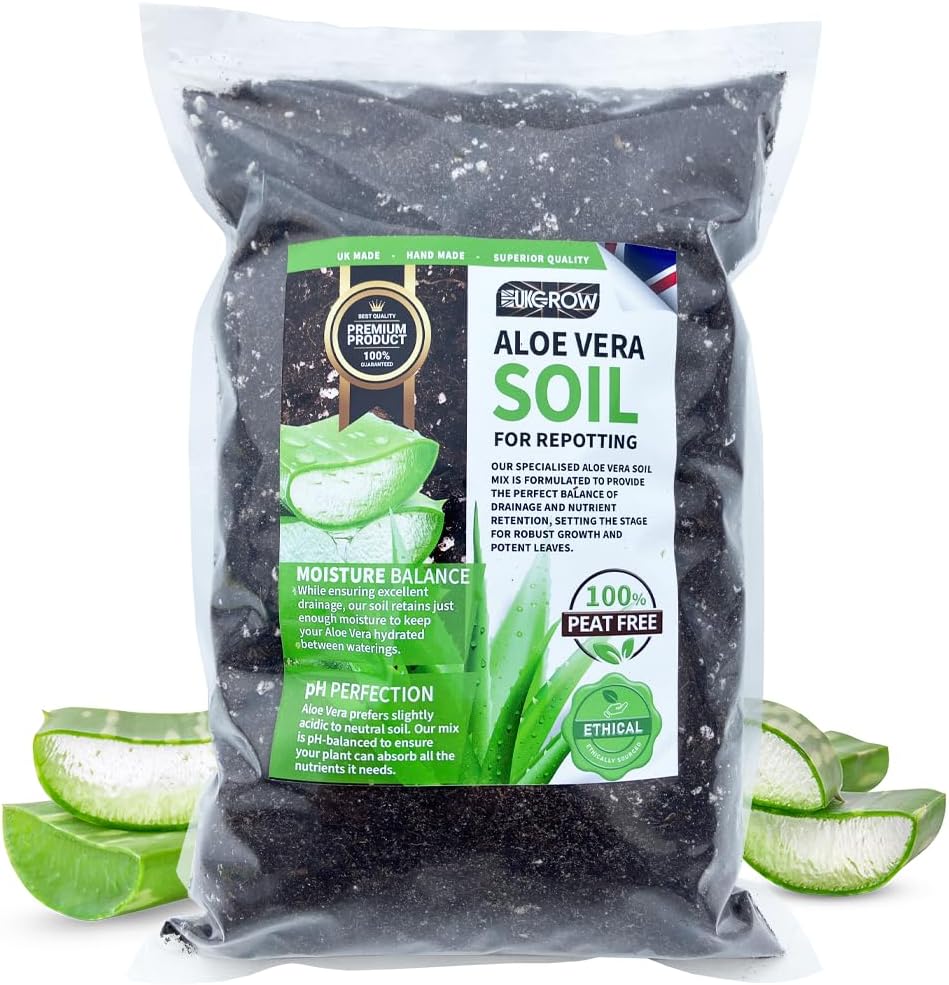Aloe Vera Soil Mix by UKGROW Premium - Organic & Pest-Resistant Plant Soil for Healthy Growth - Available in 1L, 2L, 3L, 5L, 10L, 20L Buckets & Bags (Heat Sealed Bag, 5 Litre)