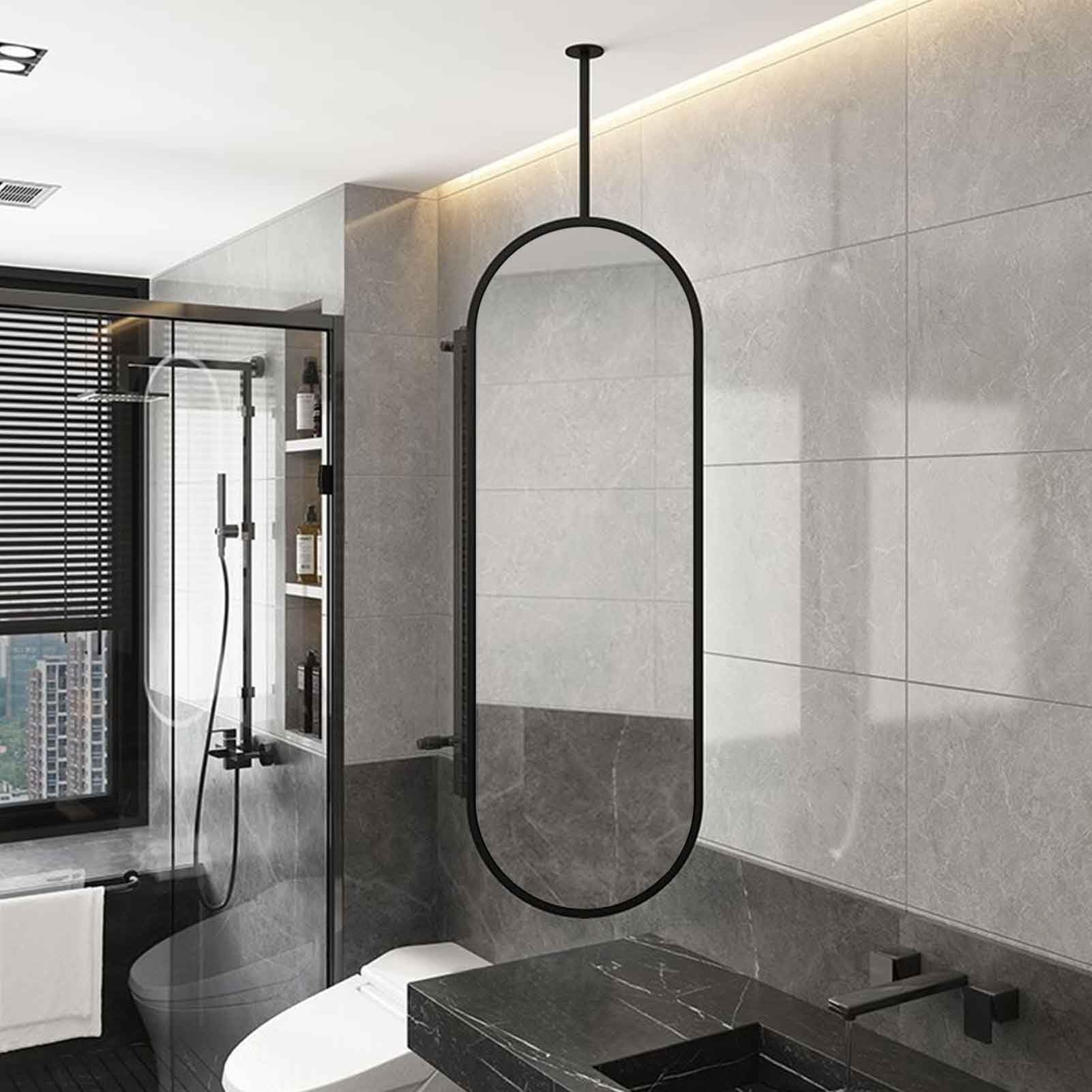 FGXHHS Oval Ceiling Hanging Mirror, Suspended Bathroom Mounted Vanity HD Mirrors for Hotel Bedroom, Entrance, Home Decor(60cmx100cm)