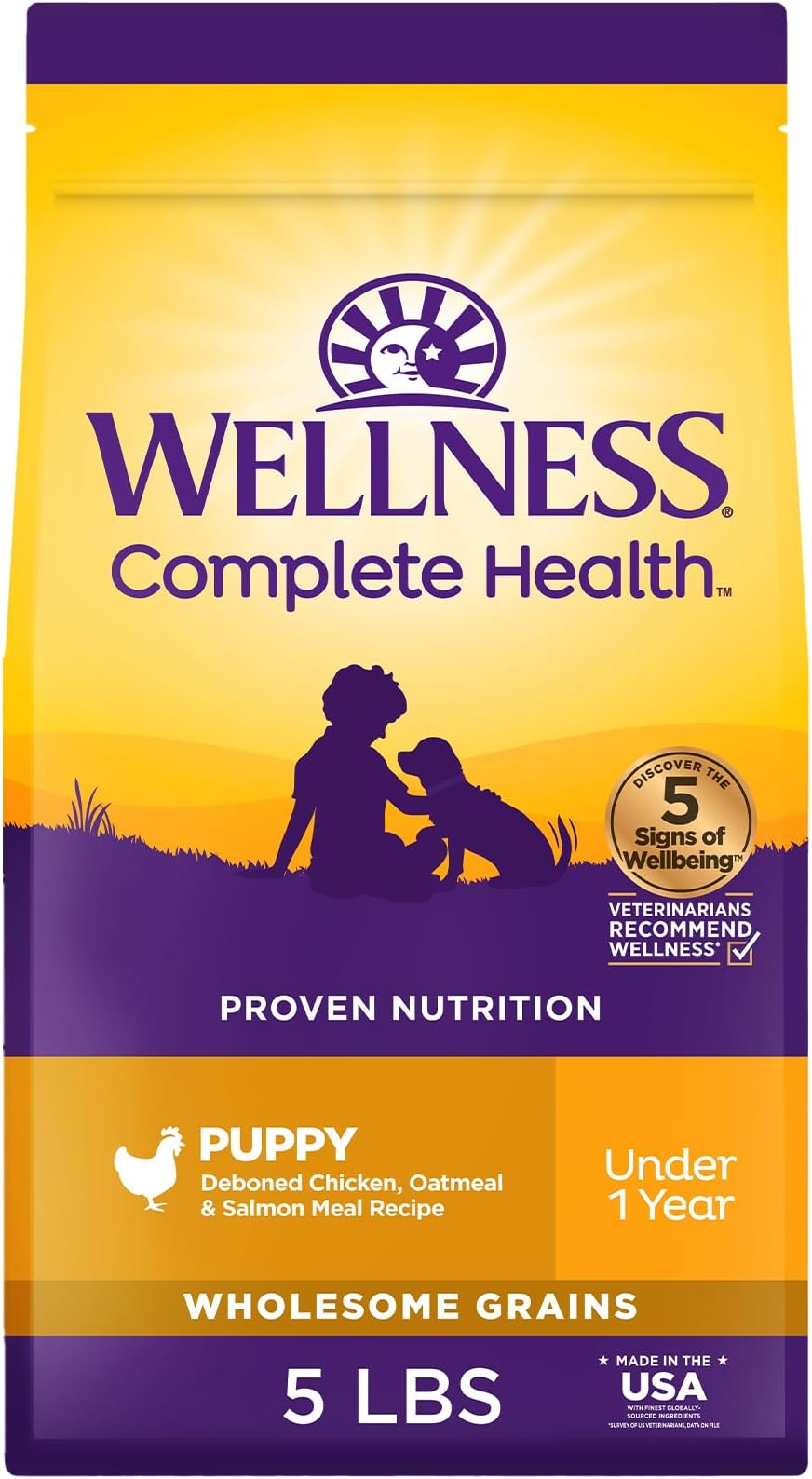 - Complete Health Puppy Dry Dog Food, Wholesome Grain Kibble, Natural, Chicken, Oatmeal, and Salmon Recipe, 5 lb Bag