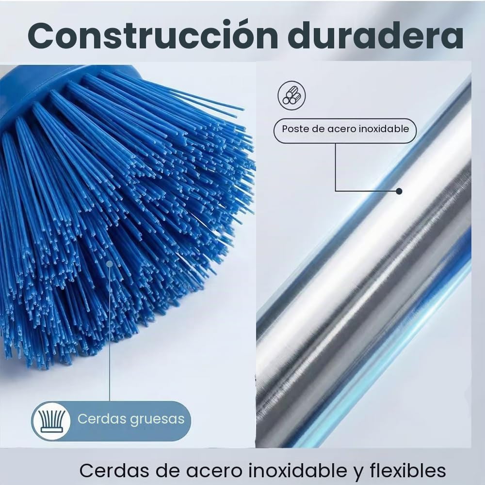 Cepillo de Piscina con Barra Telescópica de 230 cm de Largo,Cepillos de Limpieza de Piscina con Extremos Redondos de 45 cm,Escoba de Piscina con Barra de Acero Inoxidable Ajustable,para Limpieza de
