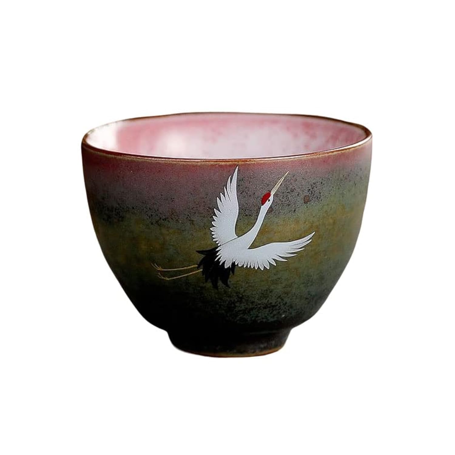Japanische Keramik-Teetasse, Kranichmuster, Porzellan, handgefertigte Teetasse, chinesische Kung Fu Einzeltasse, Ofenwechsel-RetroTee-Set (A)