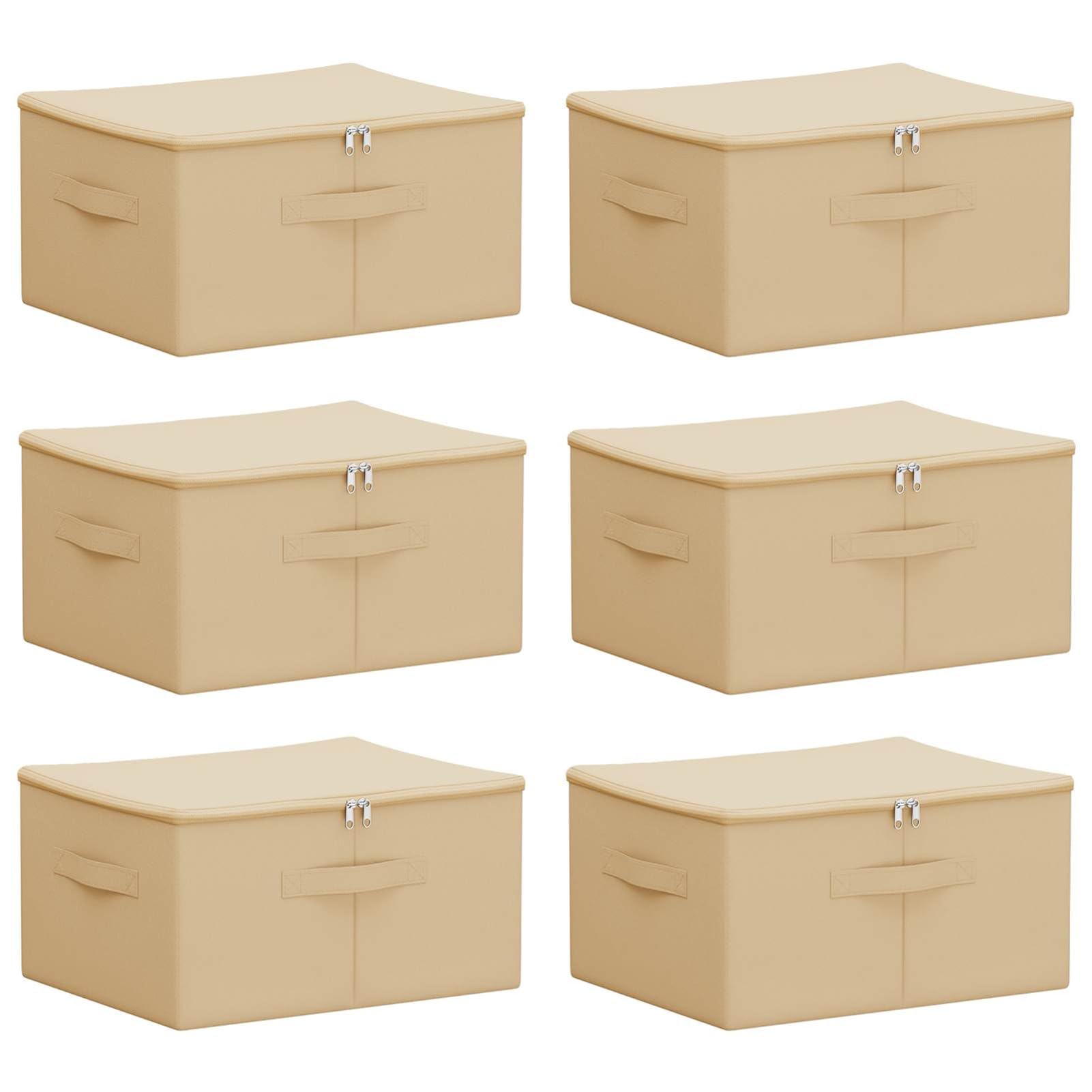 Gecheer Aufbewahrungsbox 6 pcs Creme 43 x 34 x 23 cm Vliesstoff, Unterbett Faltbare Kleiderbox mit Reißverschluss & Deckel für Kleiderschrank Bettkasten42024601