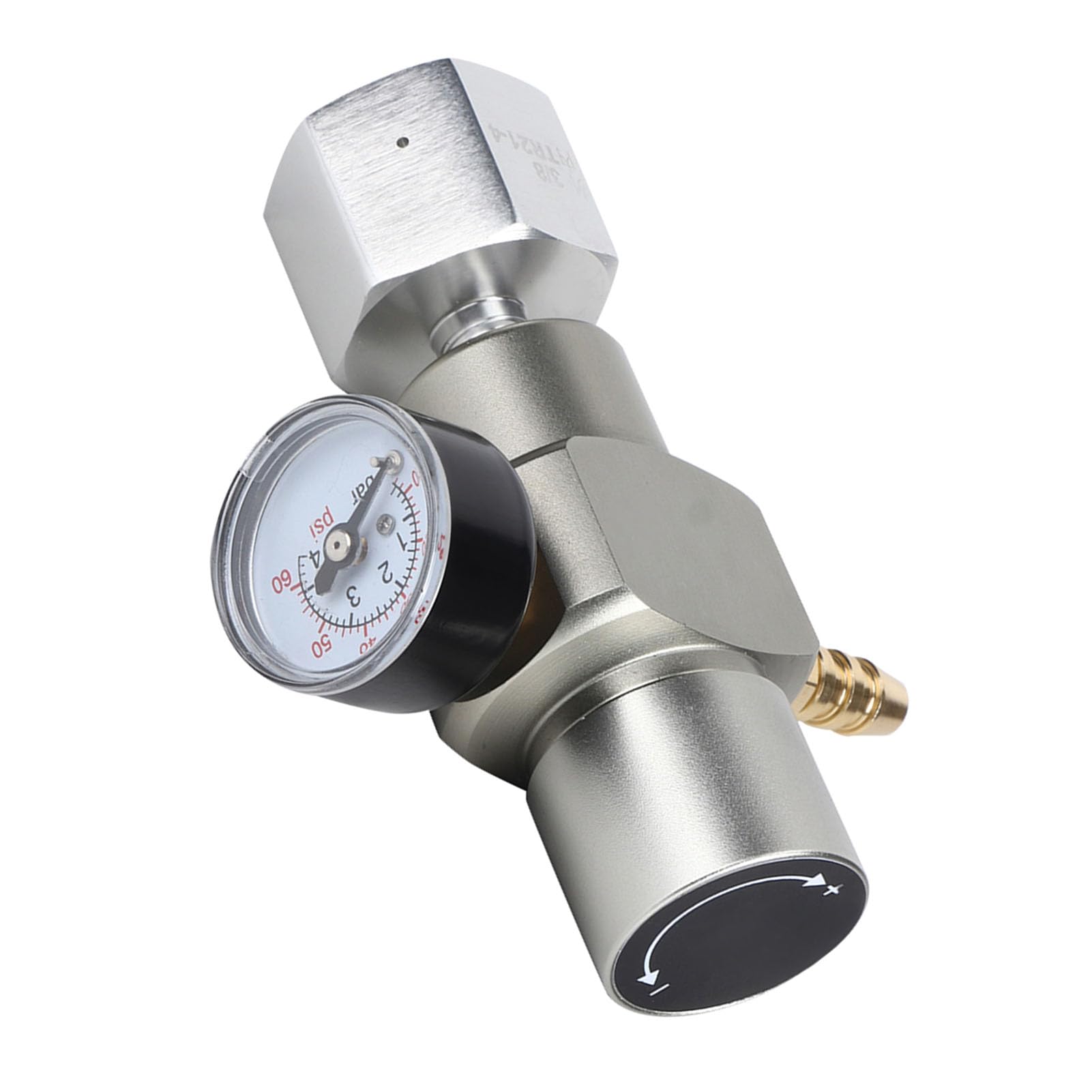 Eacam Regulator Gazu CO2 z Adapterem, Miernik Ciśnienia Napoju Napójowego dla Butelek Sody i 12/16 G naboź, 8 Mm Barb do Mocowania Linii Gazowej, Adapter TR21.4, Prosta Instalacja,