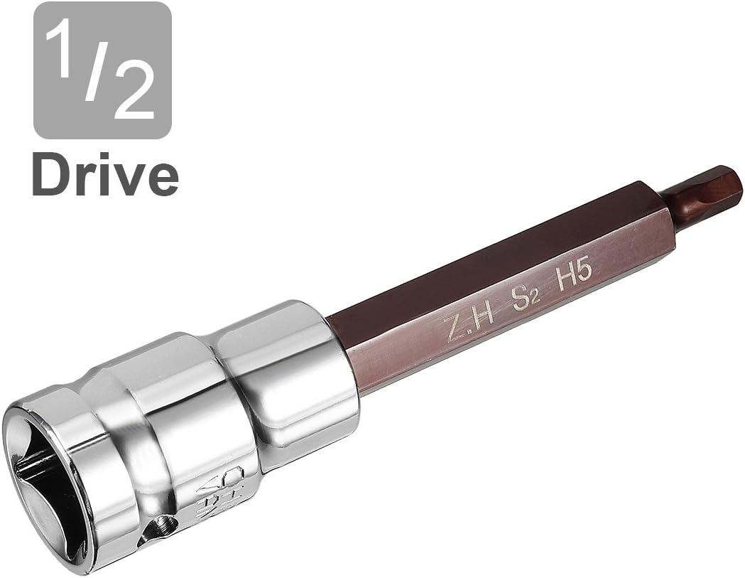 Sourcingmap 1/2" Drive x H5 (5mm) Hex Bit Socket, S2 Steel Bits CR-V Sockets 4" Length Use with Ratchet Wrench, Slide Bar - Image 4