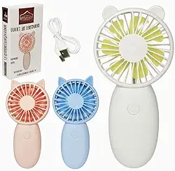 Mini Ventilador Portátil Carregamento USB Potente Vários Estilos de Cores Refrigeração Verão Bonito Com Orelhinhas Moderno Compacto e Silencioso.