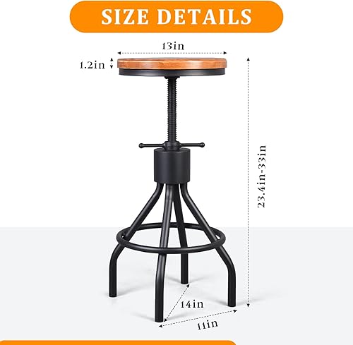 Miniatura 2 de Diwhy Taburete de bar industrial vintage con altura ajustable, taburete de cocina estilo francés de granja, silla giratoria, madera maciza Chiar,