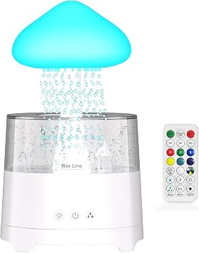 Diffuserlove Rain Diffuser Cloud Humidifier 450ML Diffuser Water Drip Waterfall Lamp Mushroom Humidifier Size 6.54x10.5