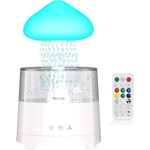 Diffuserlove Rain Diffuser Cloud Humidifier 450ML Diffuser Water Drip Waterfall Lamp Mushroom Humidifier (Size: 6.54''x10.5'')
