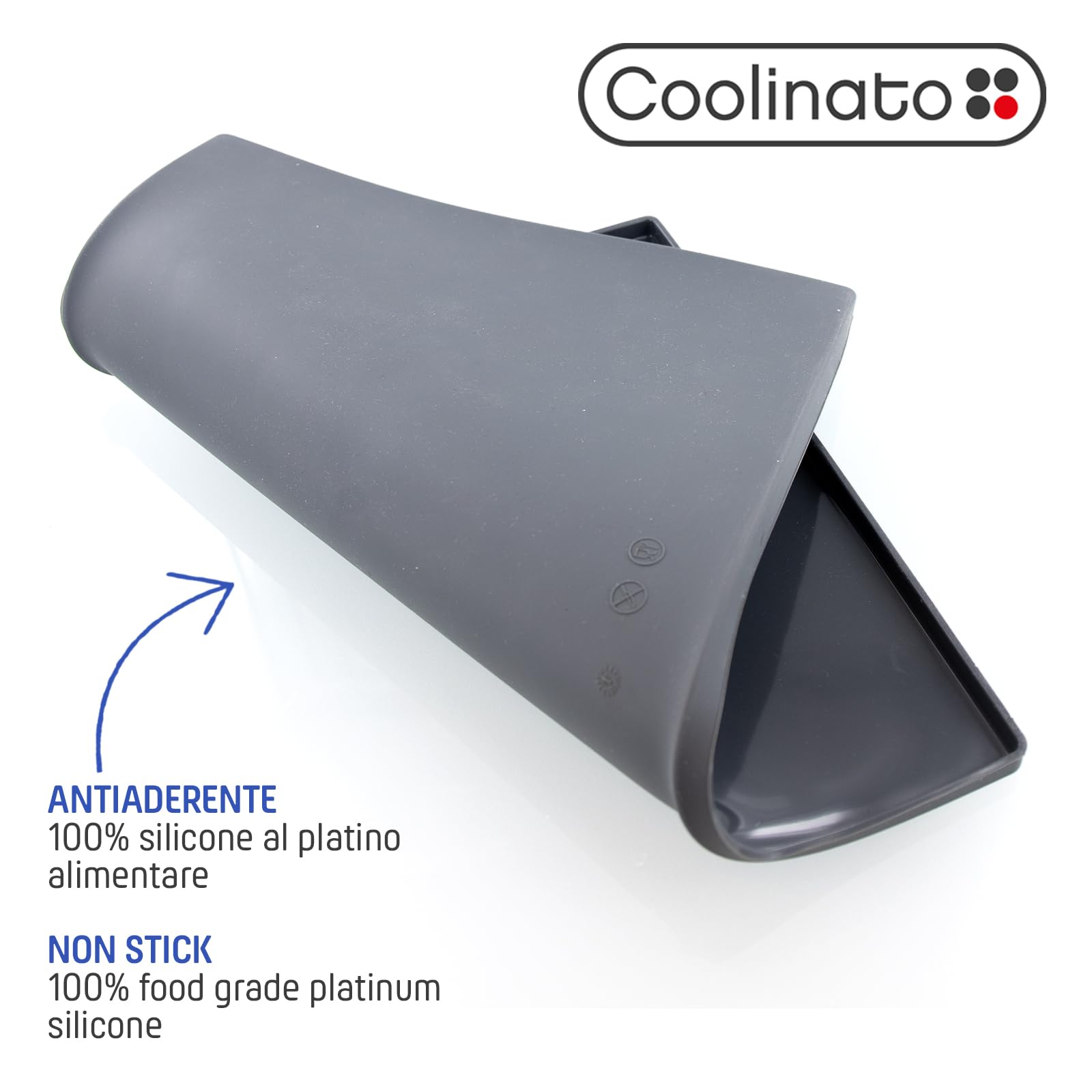 Coolinato - Set di 2 tappetini forno silicone con bordo grigio - Base in silicone platinico ribordata anti-sgocciolamento 36,5x27x1cm resistente al forno fino a 230°C e antiaderente incl. 4 ricette