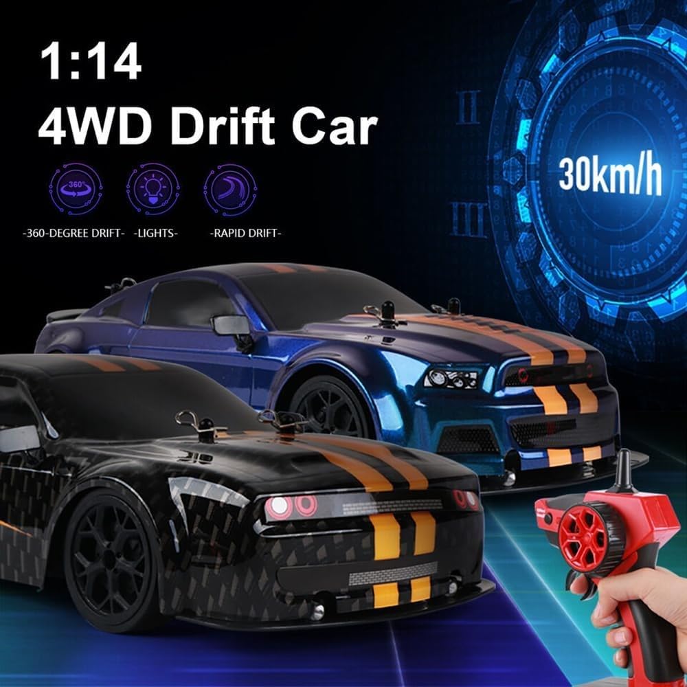 Skala 1/14 Rc High Speed Drift Car 4wd Z Reflektorami Led, Karoserią Przeciwwybuchową Z Pvc I Oponami Wyścigowymi Do Wyścigów Driftowych W Pomieszczeniach