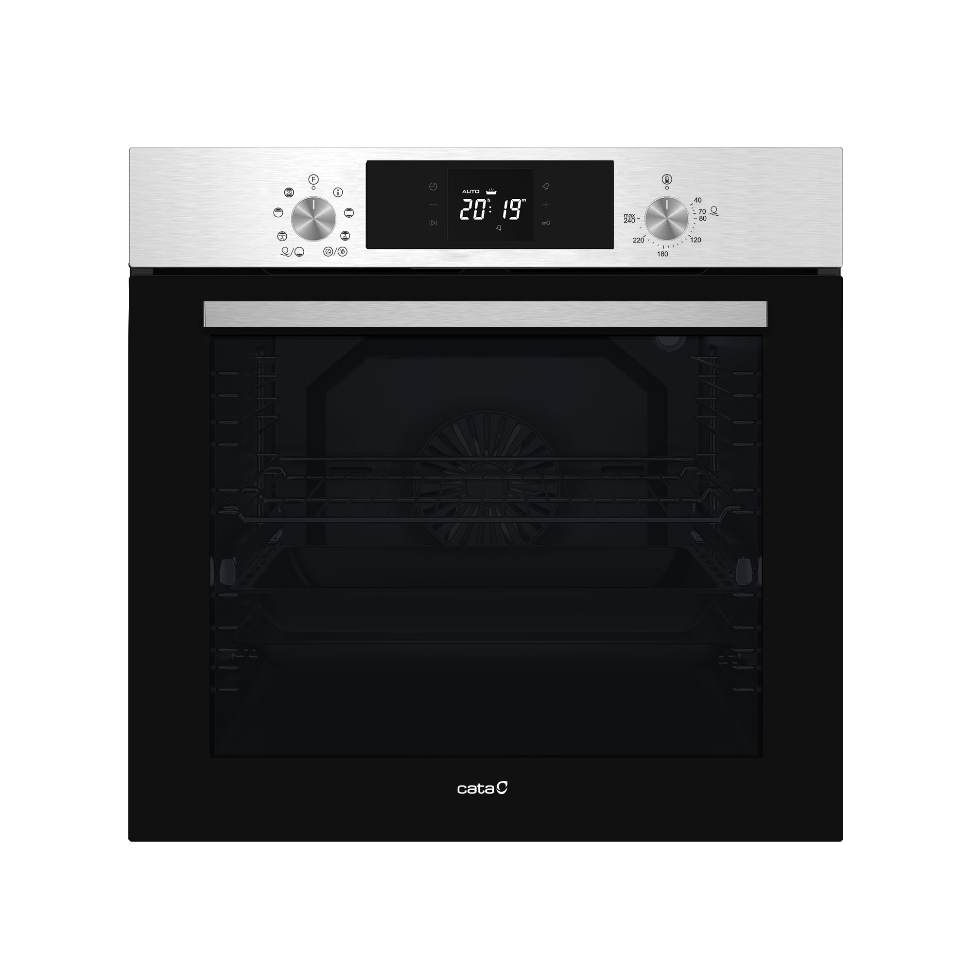 Cata Mds 8008 X Multifunktionsofen Mit 8 Funktionen, Fassungsvermögen 80 L, Digitales Display, Panorama-Tür, Full Glass, Aquasmart Reinigung, Innenbeleuchtung, Breite 60 Cm, Edelstahl-Finish