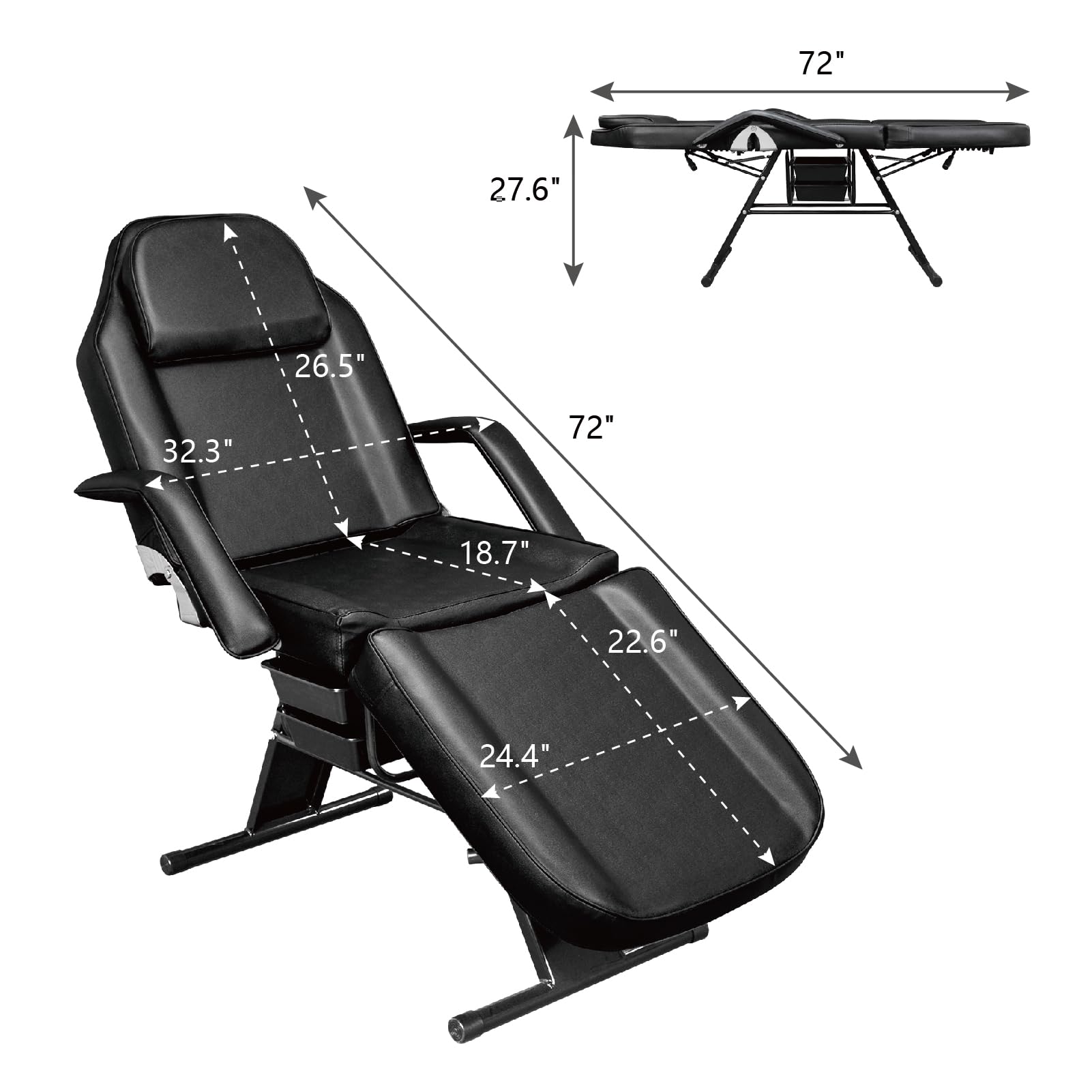Bonnlo Table de Massage Pliante Professionnelle, lit D'esthéticienne, Table Esthetique Professionnel Faciale Polyvalente pour équipement de Salon de Beauté Spa Coiffeur (Noir, avec Tiroirs)