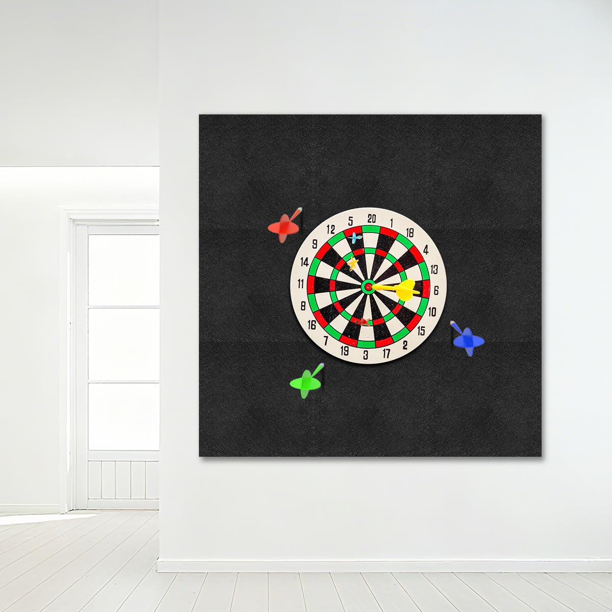 Protection Murale pour Cible de Fléchettes, 60 * 90CM Protection Murale en Feutre Protection Pliante de Jeu de Fléchettes pour Carreaux Muraux en Feutre, Dos en Liège, Autocollantes