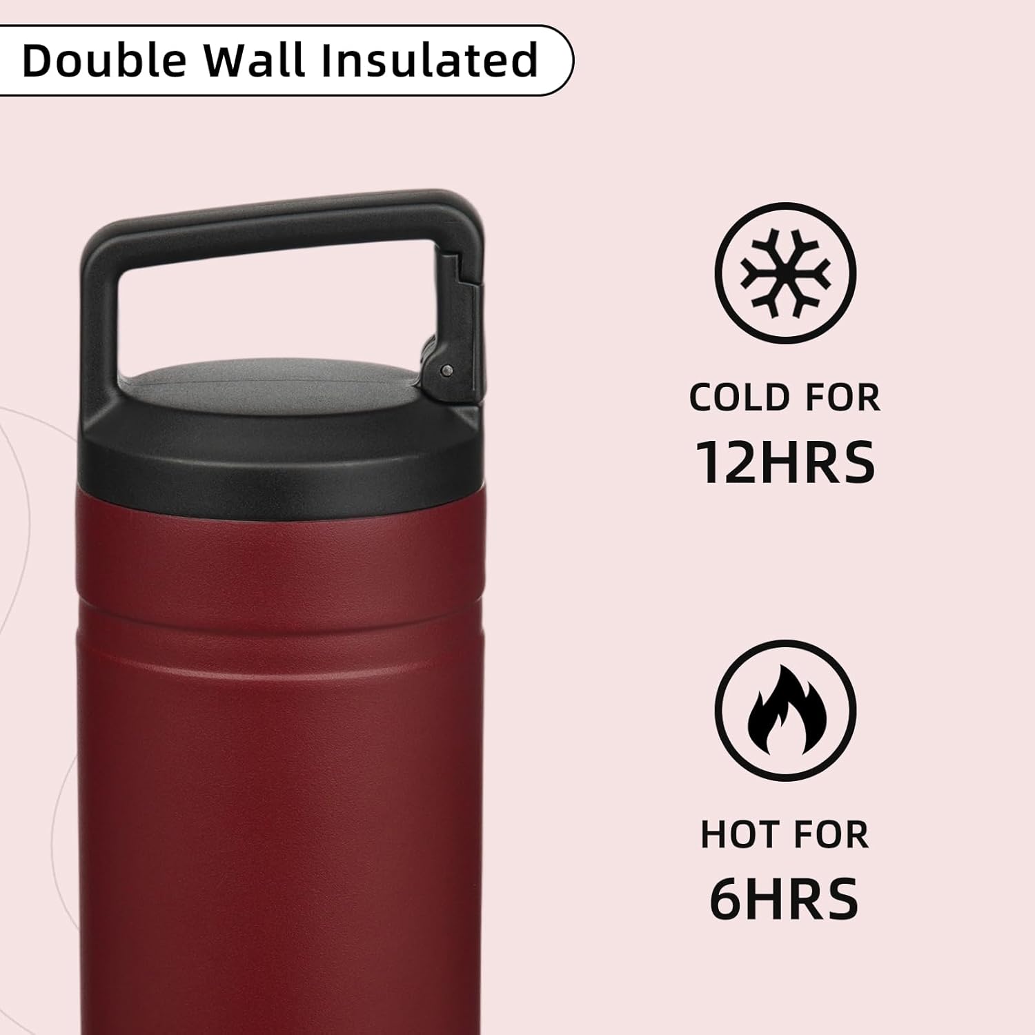 BJPKPK Insulated Water Bottle with 2 Lids,20 oz Double Wall Stainless Steel Vacuum Tumbler Travel Coffee Mug,Wide Mouth Thermal Cup,Cinnabar Red - Image 5