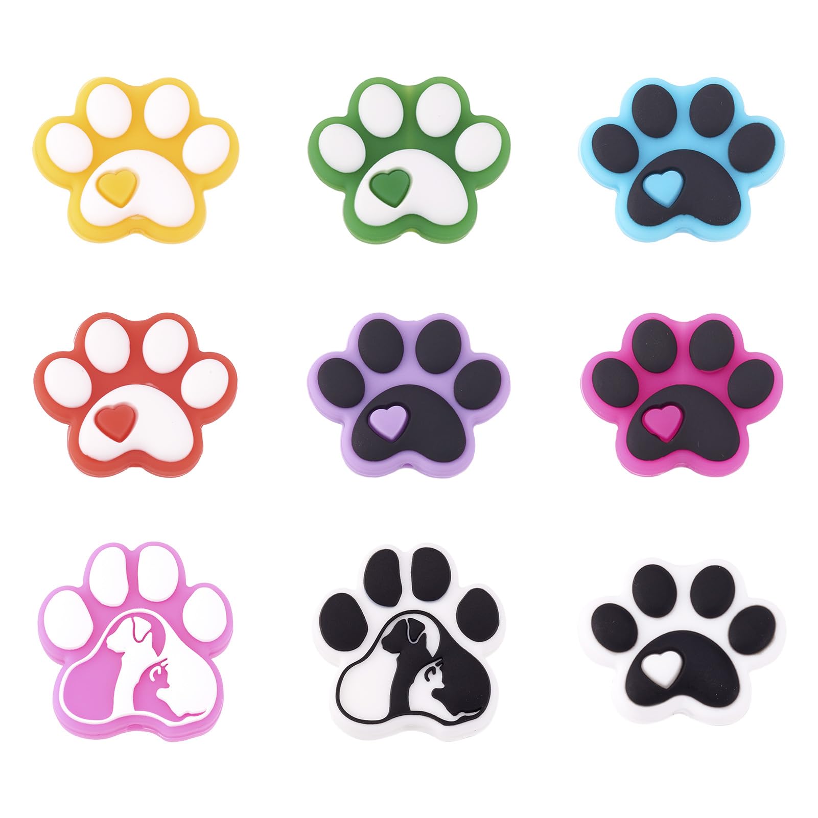 Spritewelry 18Pcs Silicone Focal Beads Cute Paw Print Beads Animal Silicone Beads Beaded Pen Keychain Beads for DIY Bracelet Necklace Jewelry Making 9 Styles (Paw)
