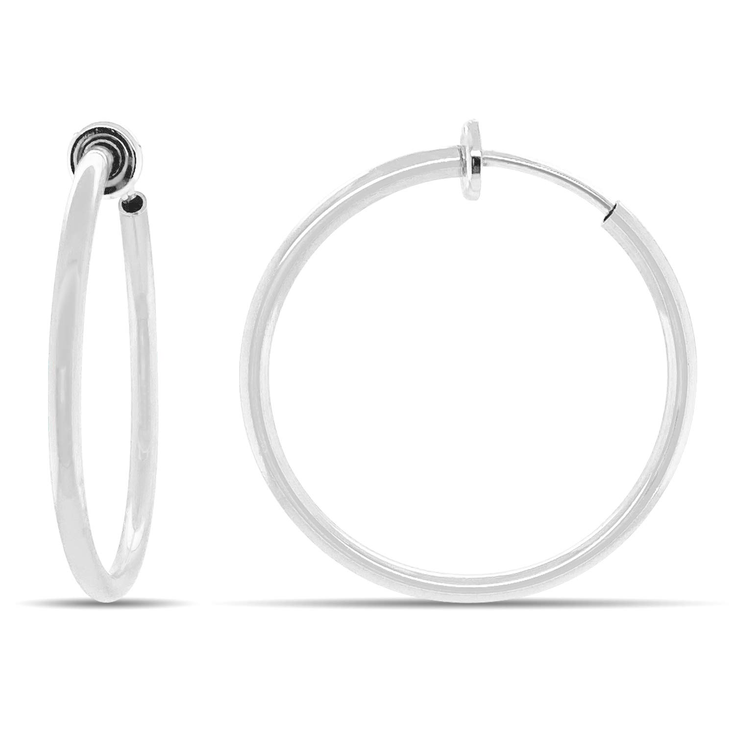 Aloha Earrings - Clip On Hoop Earrings for Women - Silver and Gold-Tone Brass Spring Hoops for Non-Pierced Ears