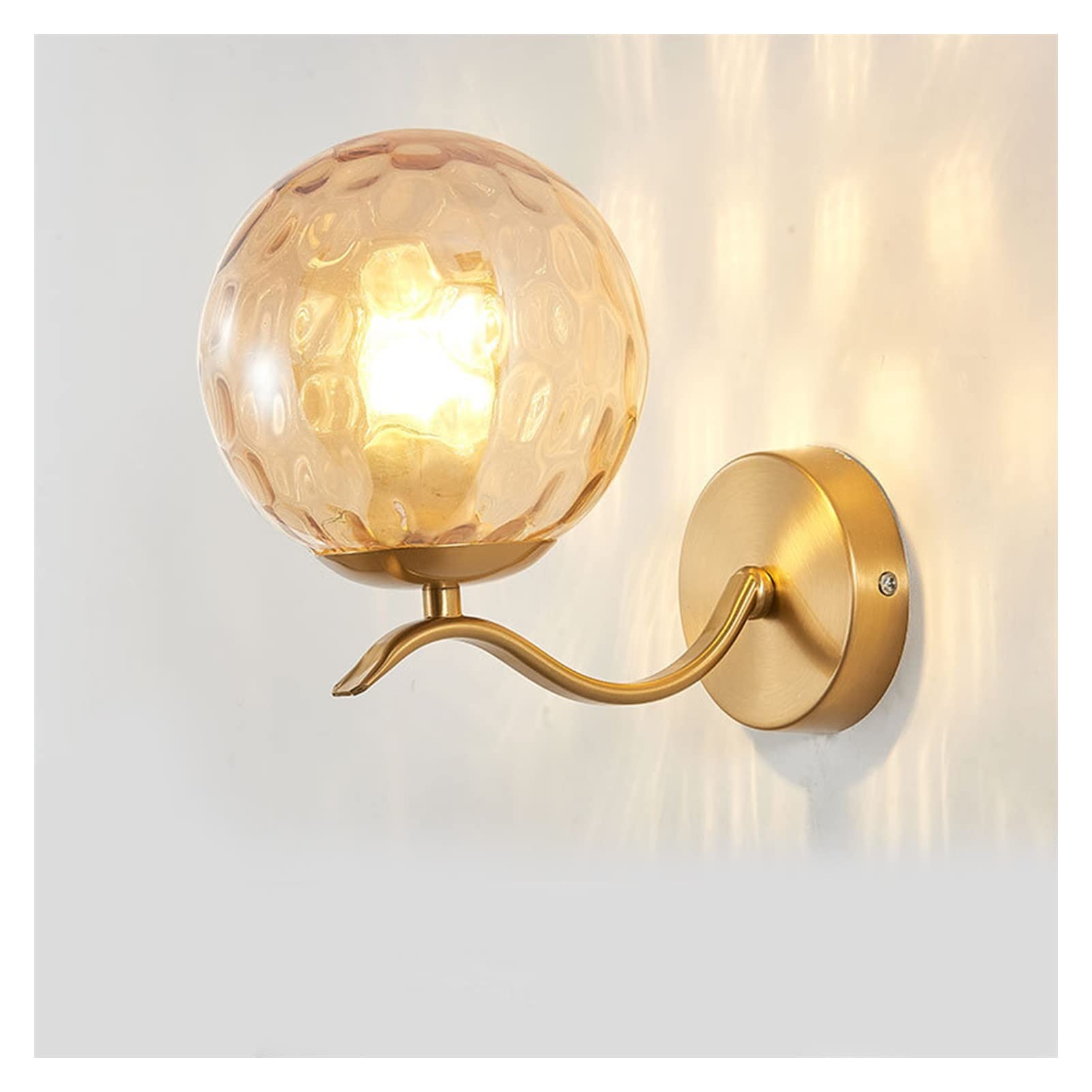 JYBNBBE & Sconces Modern Brass Wall Light with Glass Lampshade, Creative 1-Light Wall Lamp Minimalist Wall Sconce Fixture with Frosted Glass Globe Shade, Wall Mount Lighting Fixt,Glass-Amber Water