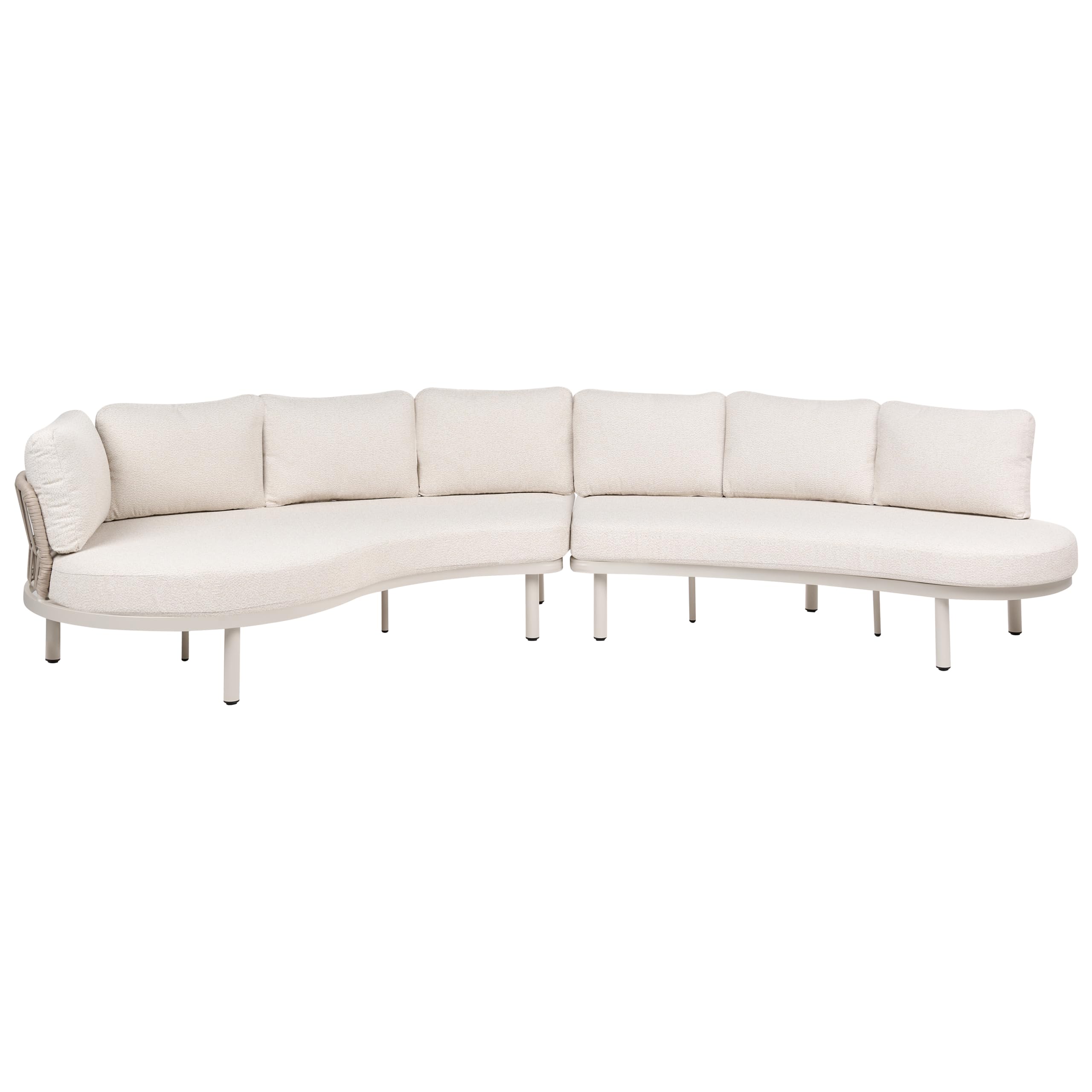 Zestaw ogrodowy 6-osobowy zaokrąglona sofa modułowa i stolik metalowa rama blat ze szkła hartowanego beżowy Oriolo