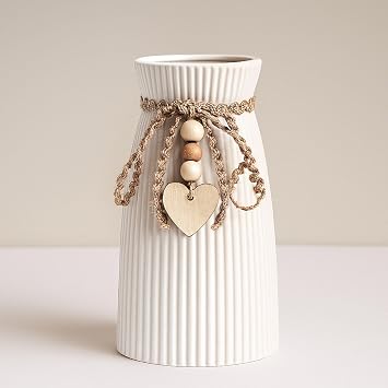 DomeStar White Ceramic Vase, 6.3" Tall Small Flower Vase for Pampas Grass, Home, Living Room, Dining Table, Farmhouse, Office Decor, Bedroom, Table, Kitchen Shelf, Minimalist Modern Home Decoration