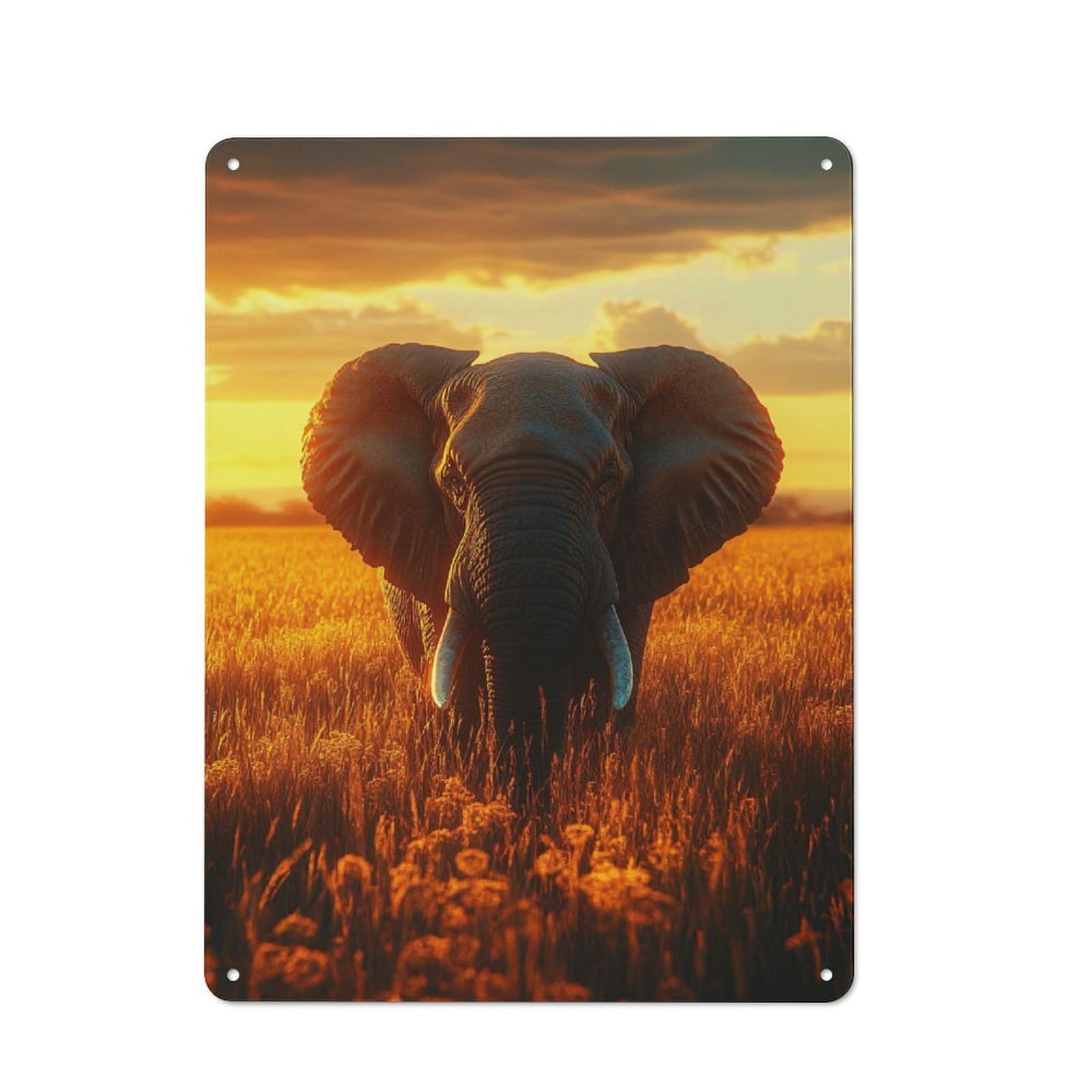 Junmoney Style-9 Elephant In Golden Field At Sunset Vintage Tin Sign 40X30cm For Studio Or Craft Room, Suited To Creative-Space Collectors