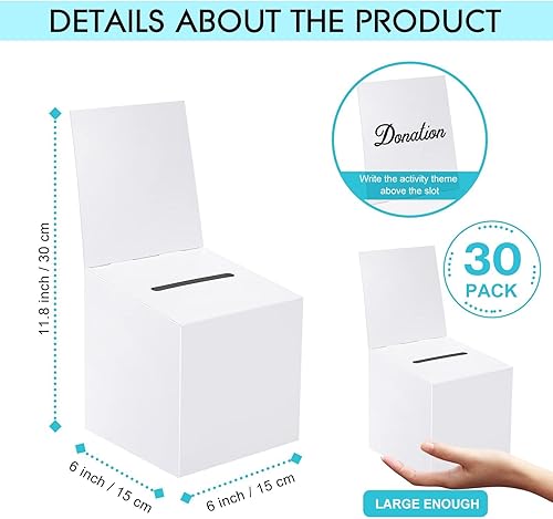 Miniatura 9 de Paquete de 24 cajas de sugerencias para rifas con ranura, cajas de cartón de 6 x 6 x 6 pulgadas con ranura para boletos y cabecera extraíble para