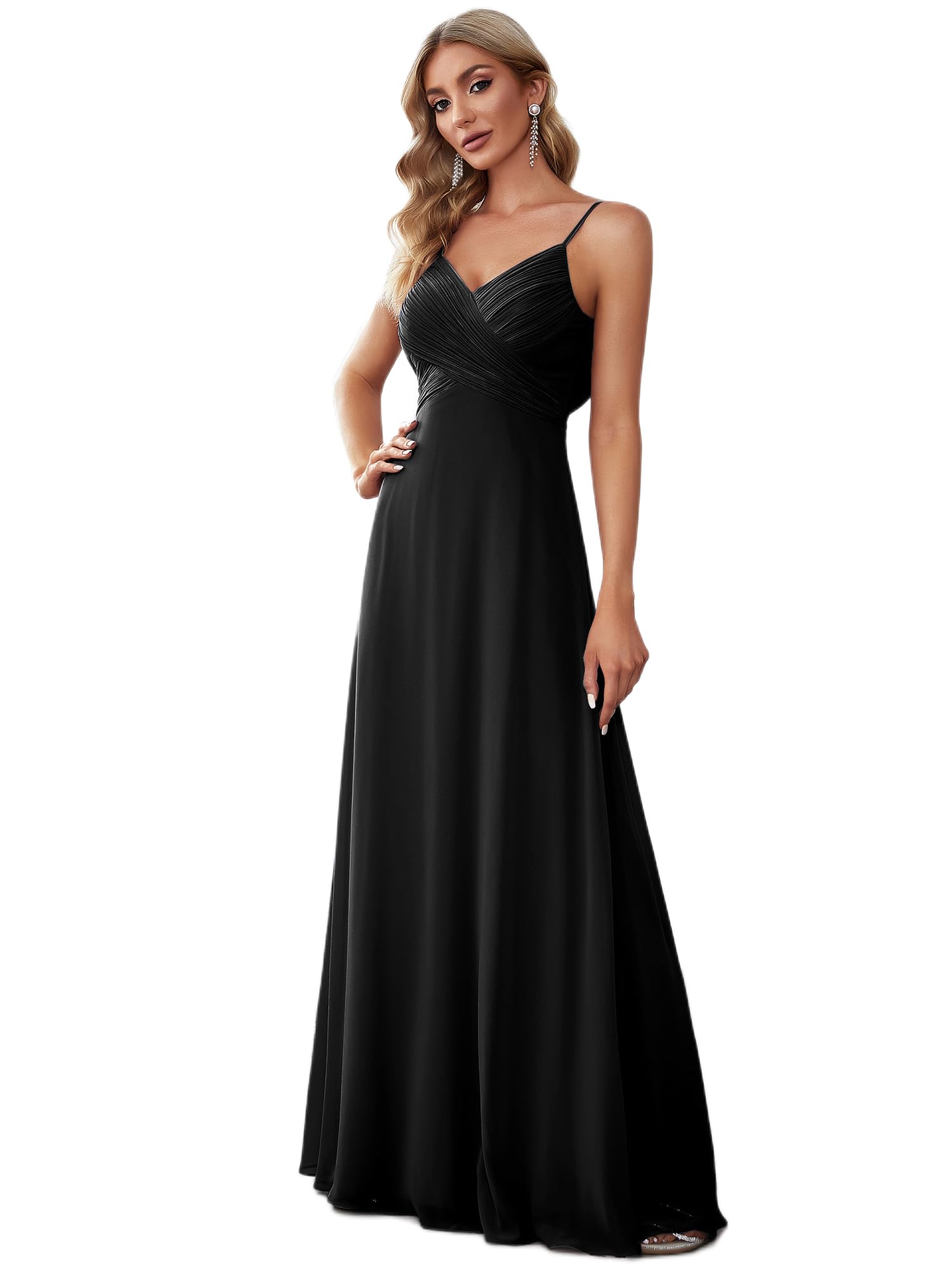 Women's Spaghetti Straps Evening Gown V-Neck A-Line Sleeveless Chiffon Backless Maxi Bridesmaid Dresses ES80026