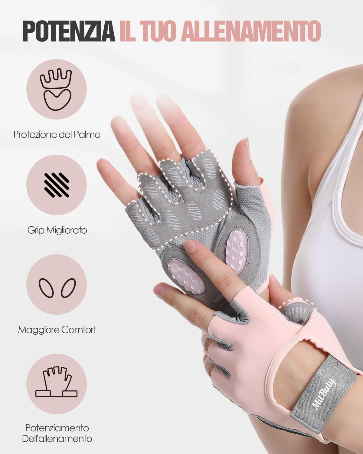 Guanti Palestra Senza Dita per Sollevamento Pesi, CrossFit, Fitness, Palmo Antiscivolo in Silicone