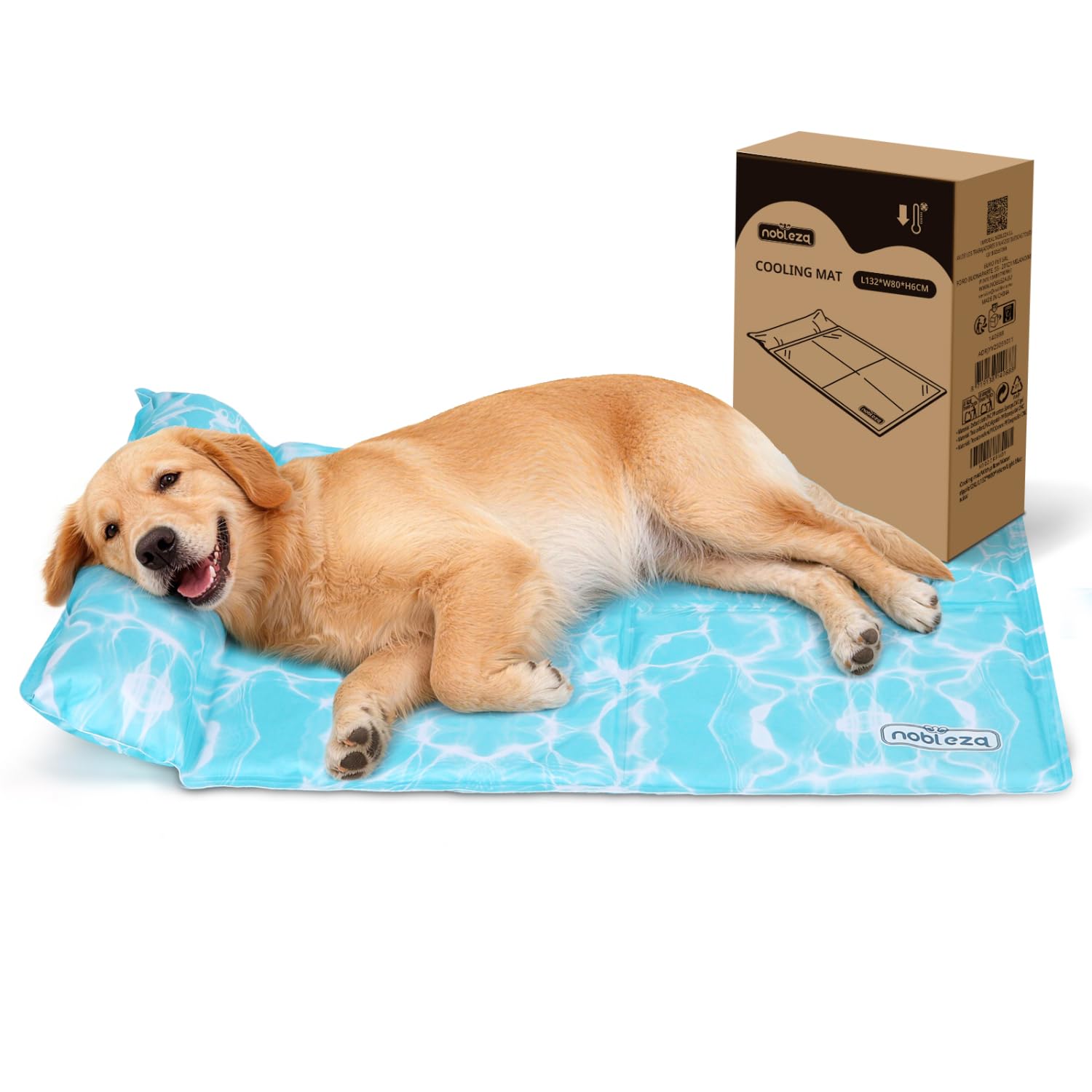 Nobleza Tappetino Refrigerante per Cane e Gatti, Design con 6cm Cuscino Cervicale Aggiunto, Gel Non Tossico e Auto-Rinfrescante, Tela Oxford 300D Resistente Tappeto Refrigerante, 132x80cm