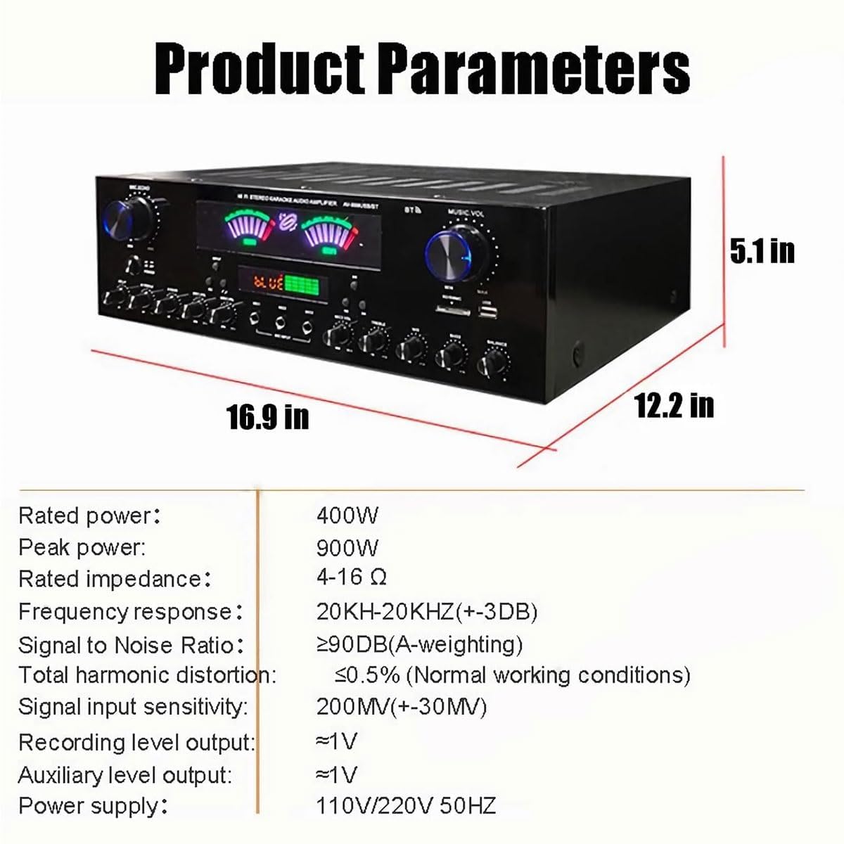 Amplificador de Audio estéreo de 7 Canales, Bluetooth 5.2 Amplificador HiFi para Altavoces Radio FM, con Pantalla LCD y Control Remoto, admite Tarjetas SD USB FM para Estudio, Altavoces caseros