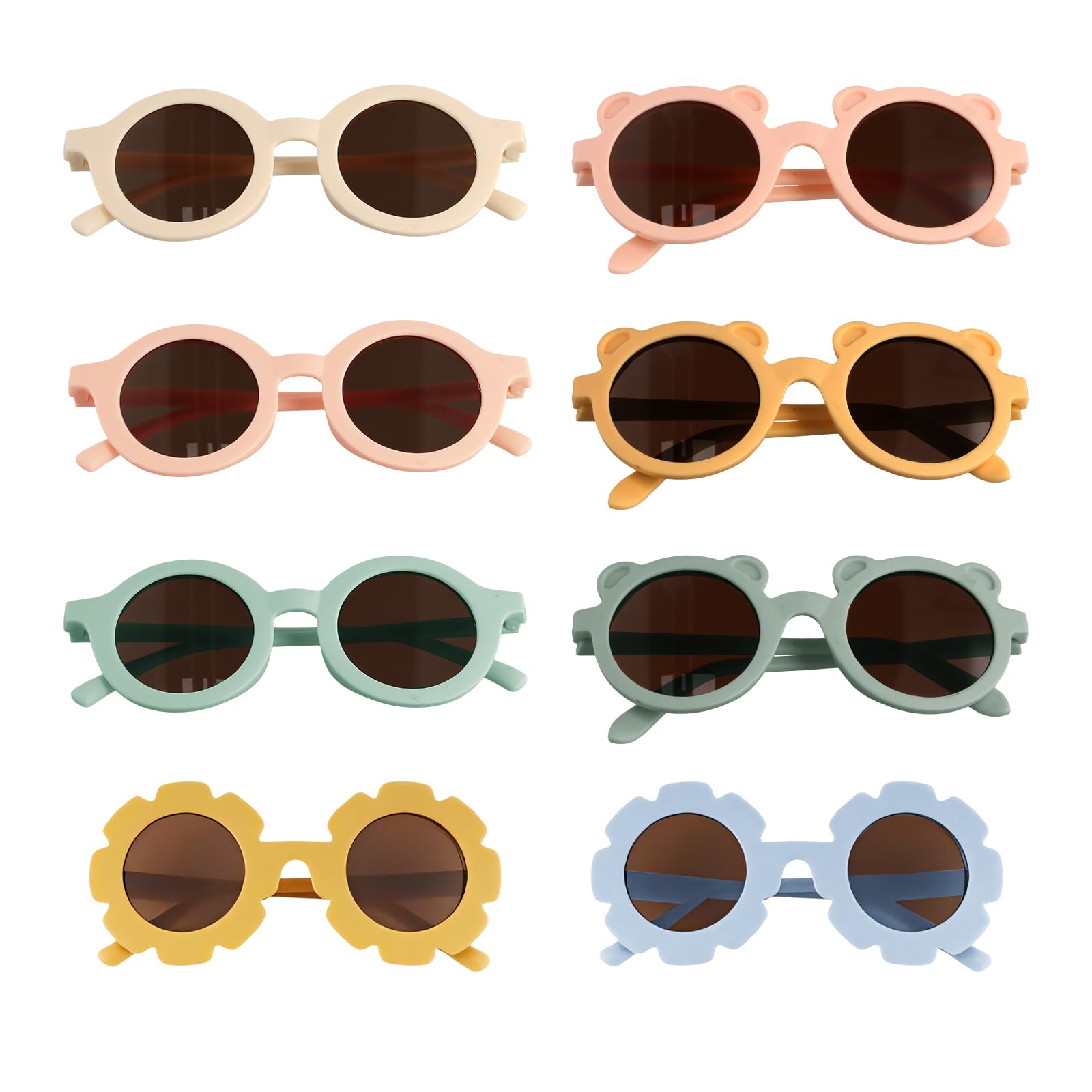 Shengxi 8 Piezas Gafas de sol niños, Lindo Multicolor Gafas de sol Flores Redondas niño, Anti-UV Peso Ligero Gafas de sol bebe niñas niños para Fiestas de cumpleaños en la playa y Uso diario