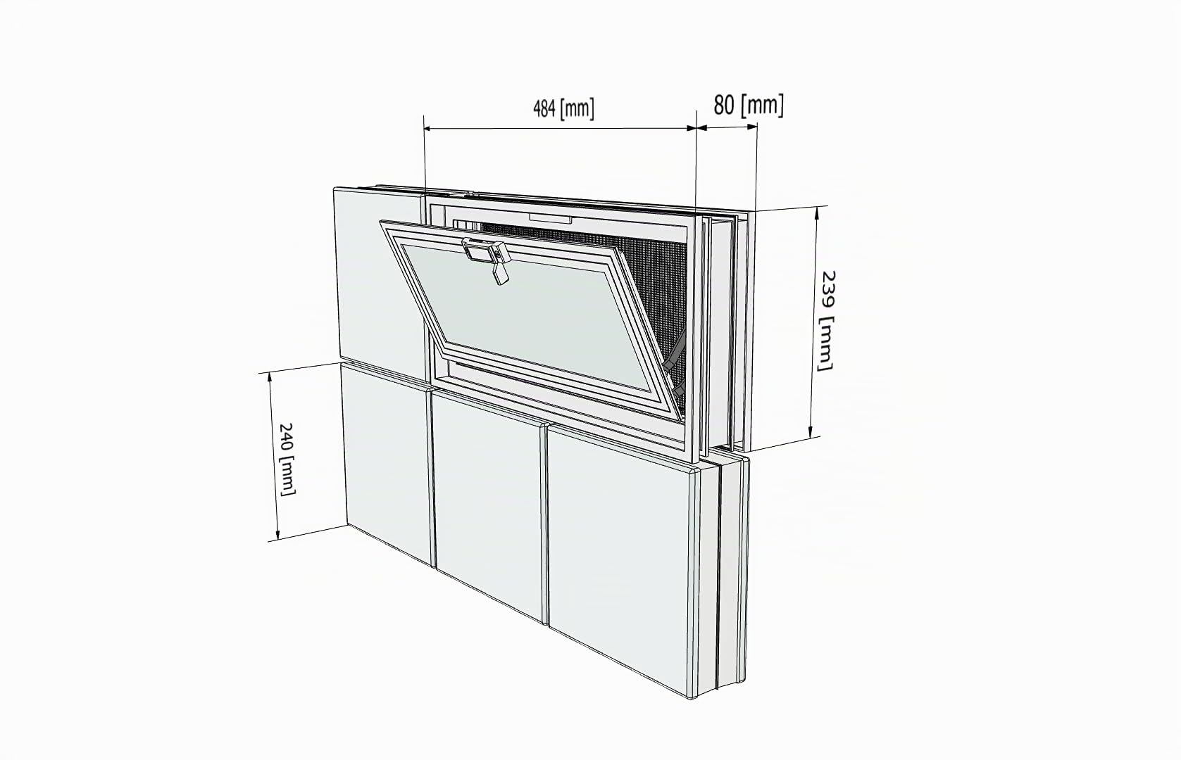 Ventana de ventilación para insertar en una pared de bloques de vidrio o mampostería | Dimensiones 48,4X24X8 cm | Unidad de venta 1 ventana