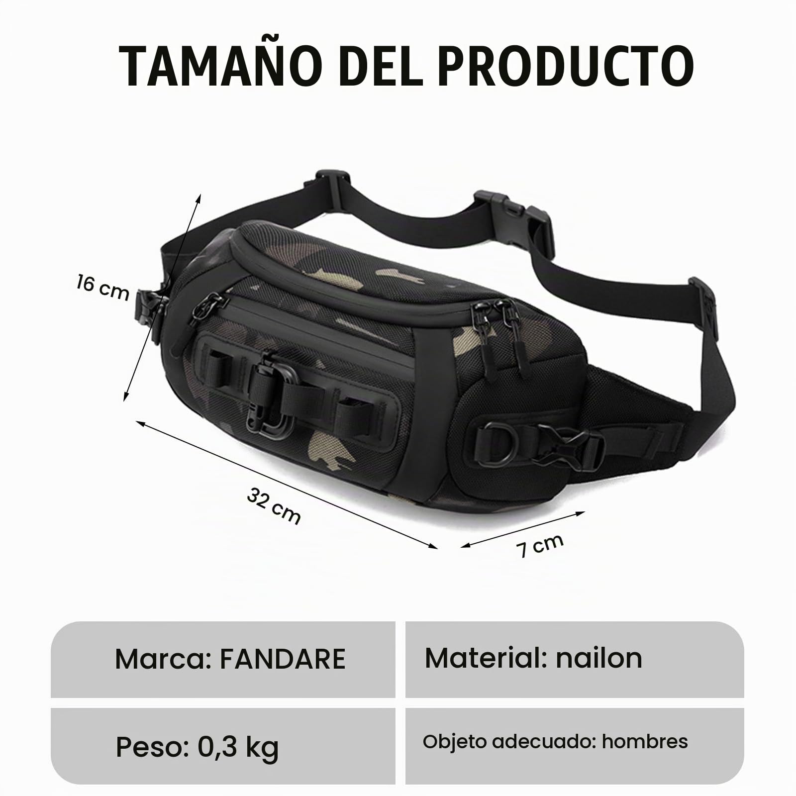 FANDARE Riñonera de Moda Hombre Bolsa Cruzada para el Gimnasio Bolso Mujer de Pecho Impermeable Nailon Bandolera Escolar Viaje Crossbody Bag Camo