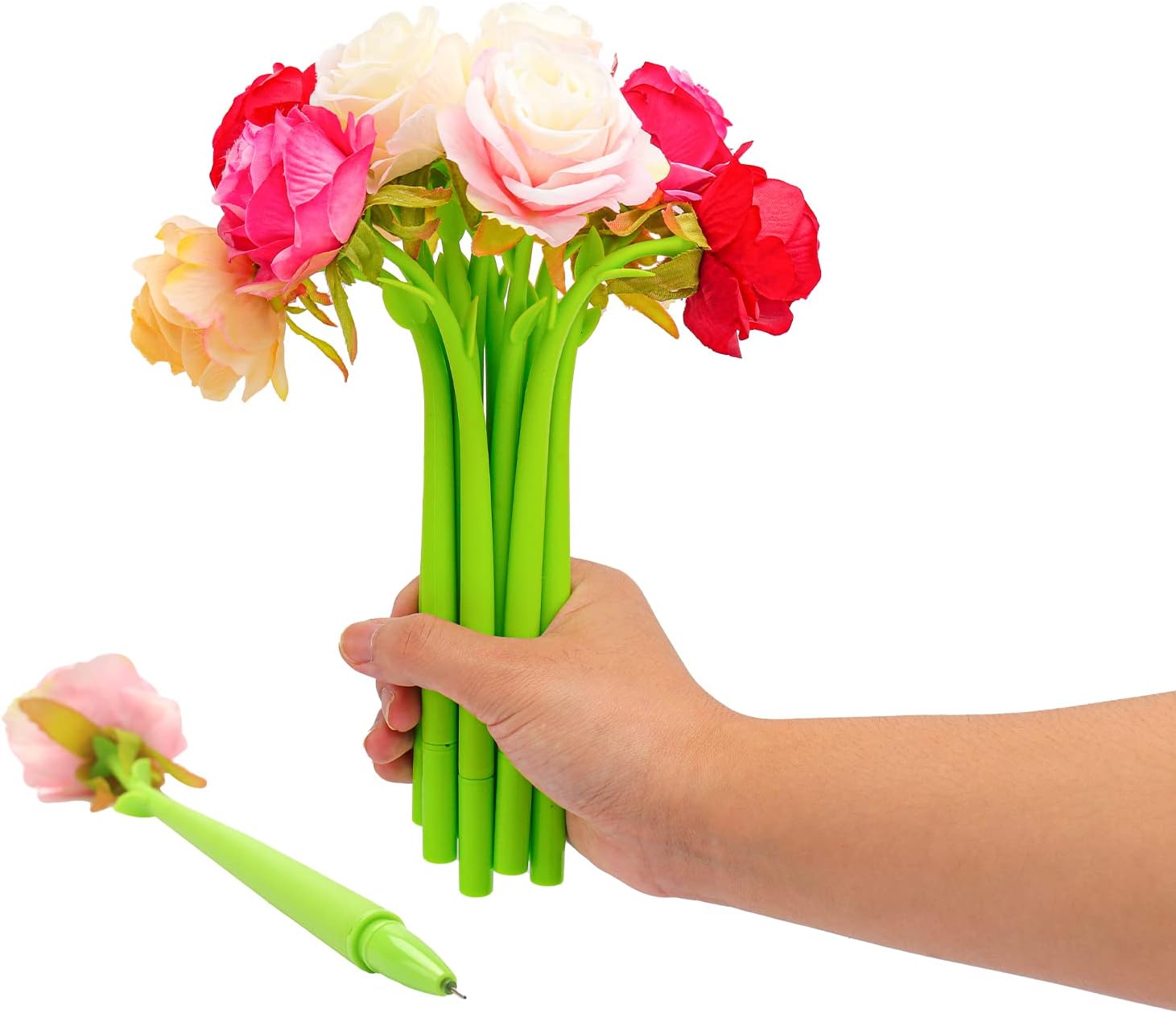 X Hot Popcorn 10PCS Flower Pens Rose Flower Pen 0.5mm Gel Ink Artificial Flower Pen Wedding Signing Pens Flower Pens Bulk for Girls Women Home Wedding Decoration Supplies(Random)