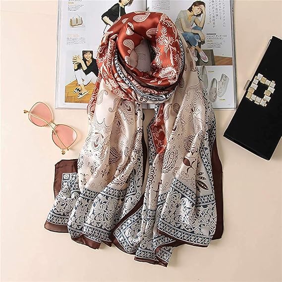 Image of Floral Printed Silk stole | silk Scarf for Women | stylish silk stole for women | Soft Lightweight Stole, Shawl & Neck Wrap | Scarf for Wedding, Party, Travel & Casual Wear