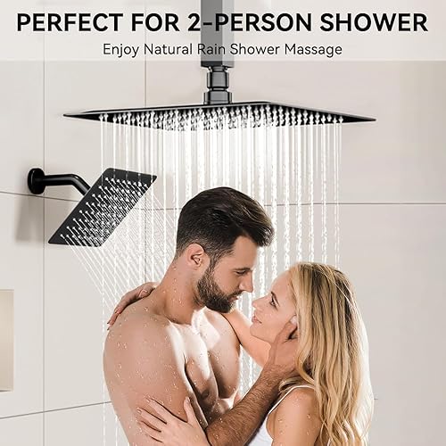 Miniatura 4 de Juego de grifo de ducha, sistema de ducha negro mate, ducha de lluvia de techo de 12 pulgadas y ducha de lluvia de 6 pulgadas con 2 en 1 de mano, se