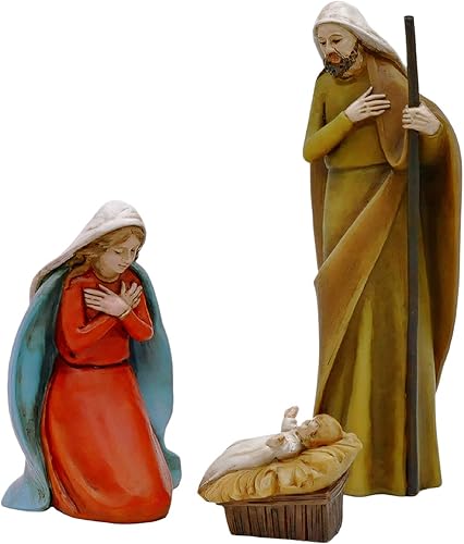 Comfy Hour Belén de 3 piezas de la Santa Familia con Jesús bebé, juego de figuras de Navidad, decoración estable de poliresina, decoración religiosa