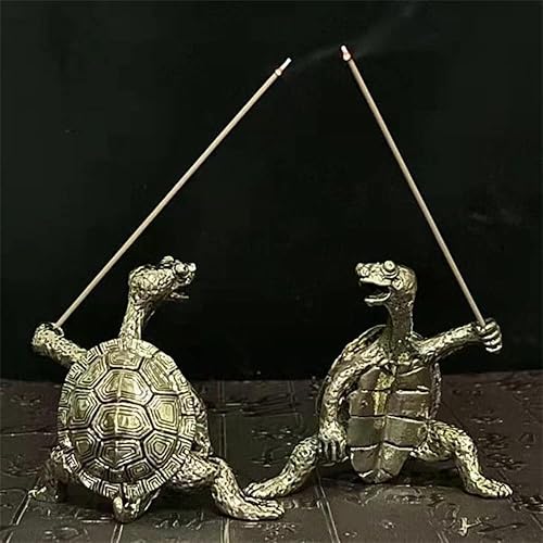 Miniatura 3 de 2 soportes para incienso de palo de tortuga Kung Fu de cobre antiguo incienso de tortuga pequeña mini estatua de animales lindos para el hogar