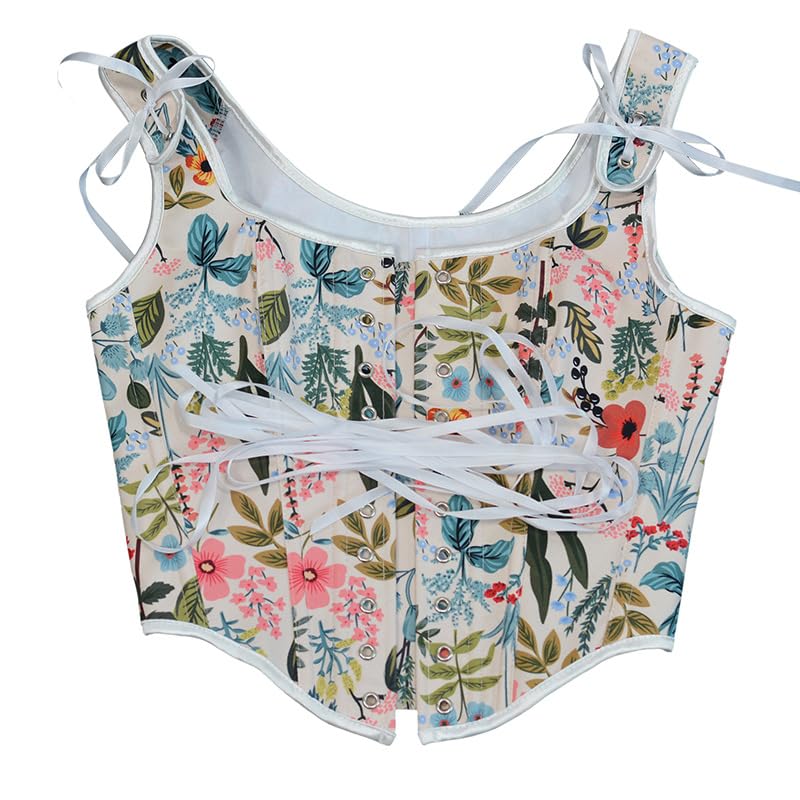 Image of CONCINEROS Women's Summer Vintage Floral Renaissance Corset Top for Women Y2k Tops Sleeveless Drawstring Crop Top
