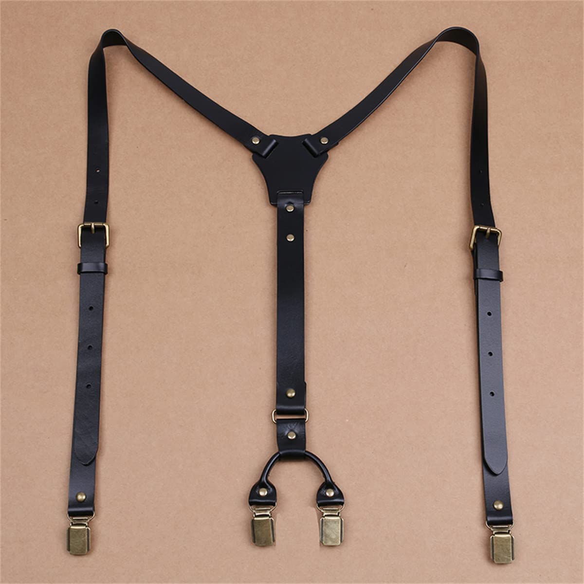 Bretelle da Uomo, Bretelle in Pelle Vecchio Stile for Uomo, con Retro a Y, 4 Clip Resistenti, Regolabili, for(Black)
