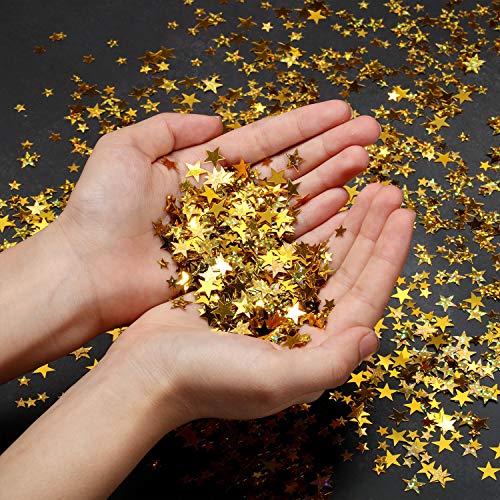 Image of 60 g Star Confetti Glitter Star Table Confetti Metallic Foil Stars for Party Wedding Festival Decorations(Glitter Gold Set, 10mm and 6mm)