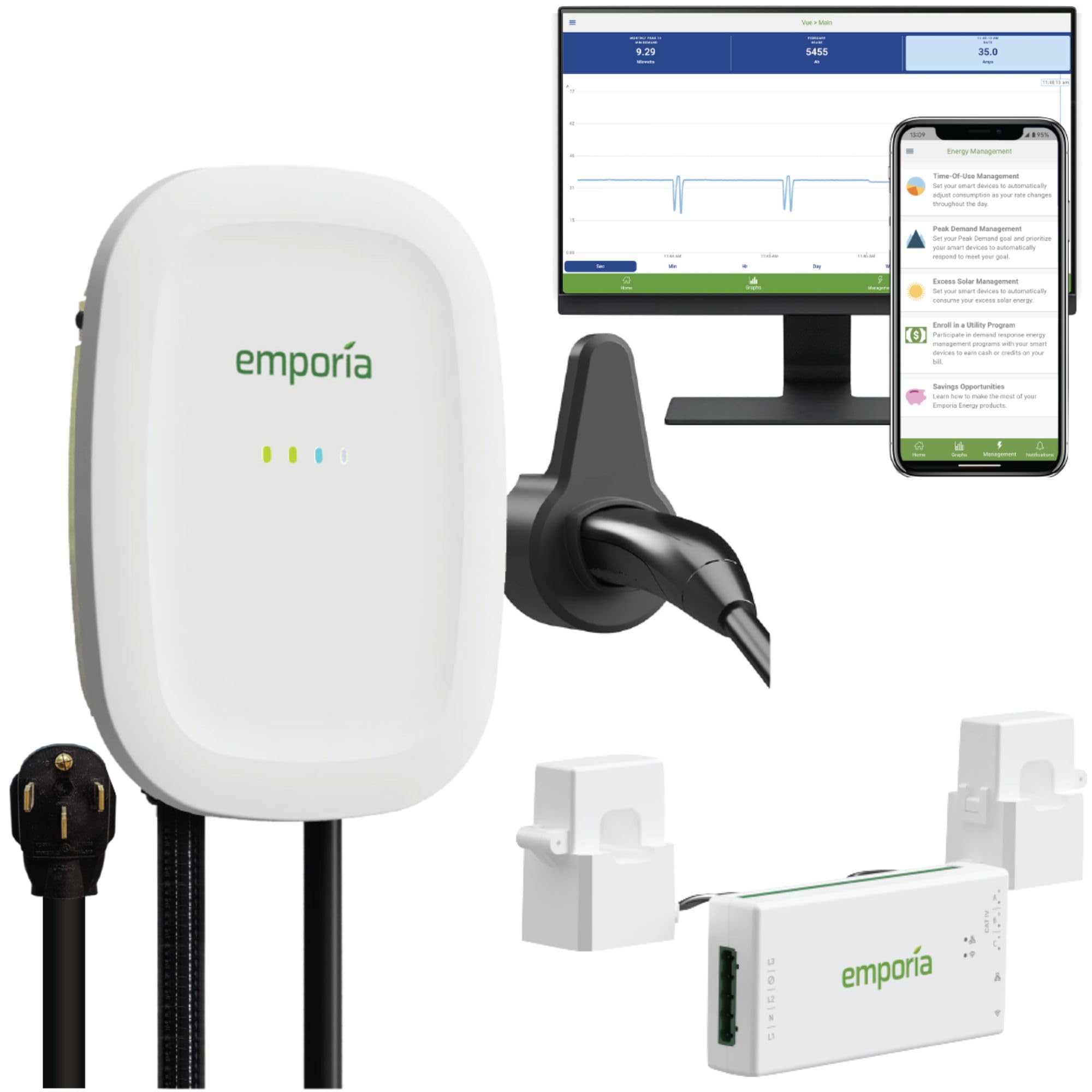 EMPORIALevel 2 EV Charger with PowerSmart Load Manager - Avoid Costly Panel Upgrades - NEMA 14-50 EVSE w/NACS Plug, Works with Tesla, 240v Electric Car Charger, UL/Energy Star