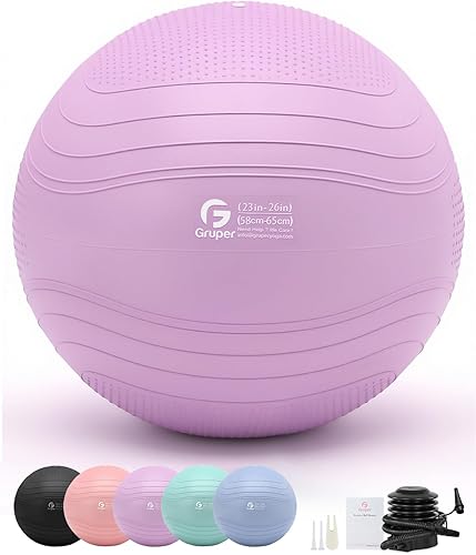 Gruper Pelota de yoga, pelota de ejercicio extra gruesa para entrenamiento y estabilidad durante el embarazo, 4 tamaños, pelota de equilibrio