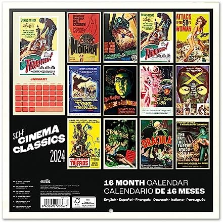 Grupo Erik Sci-Fi Cinema Classics Wall Calendar 2024 12" x 12" | 12 Month Planner | Square Wall Calendar 2024 | Family Planner Calendar 2024 | Cool Calendar | + 4 Bonus Months