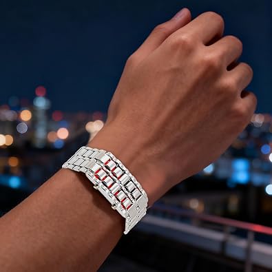 Digital Wrist Watch - 40mm Dull LED Screen, Reliable Sleek Metal Strap, Shockproof Water Protection Design | Stylish Mens Watch for Home Work Travel Party Holiday Outdoor Social Occasions