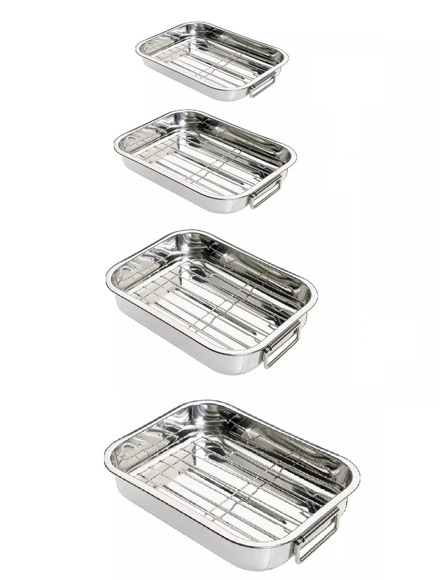 Nobel -Stainless Steel Deep Baking Pan, Roasting Tray, with Rack (Set of 4-25-30-35-40)