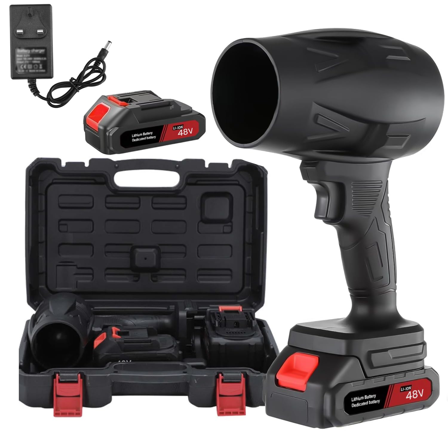 Gigawatts 48V Cordless Air Blower with 10 Battery Cells Powered Charger Long Handheld Variable Speed Electric Leaf Blowing Vacuum for Lawn Home Care Car & Dust Cleaning (Pack of 1, Black)