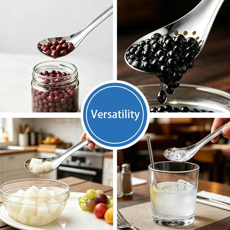 Spherification Spoon Set of 2 Silver Stainless Steel Slotted Caviar Spoons, Molecular Gastronomy Skimmer Egg Spoon for Bar & Kitchen Jar Use